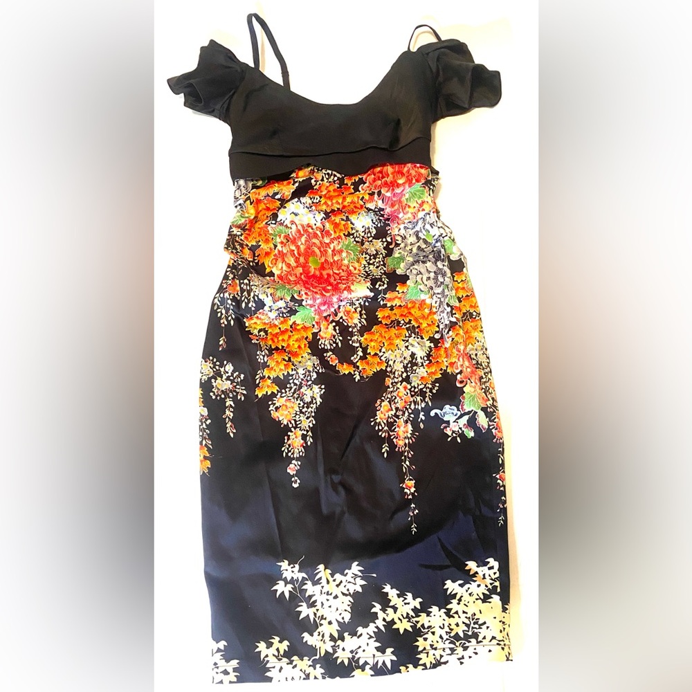 Floral Black and Orange Women's Dress